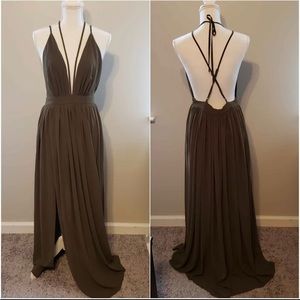 Dark green halter maxi dress!